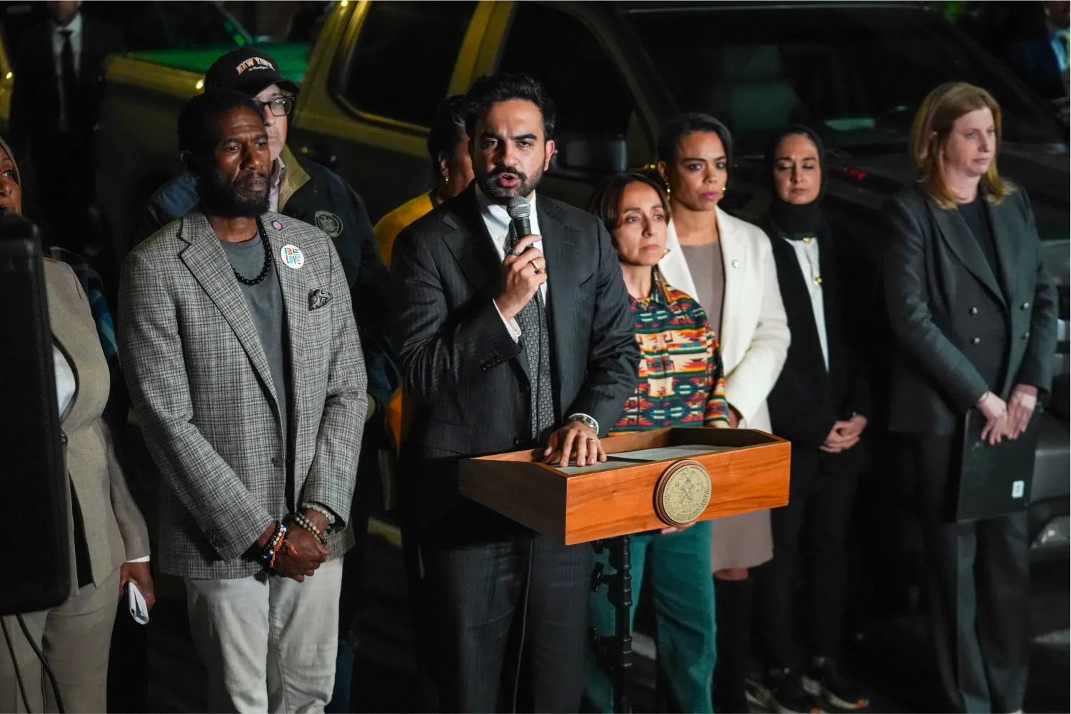 Zohran Mamdani speaks during a press conference at the site where Belgal was shot by an Immigration and Customs Enforcement (ICE) officer during an operation in the Bronx, on October 8, 2026.
