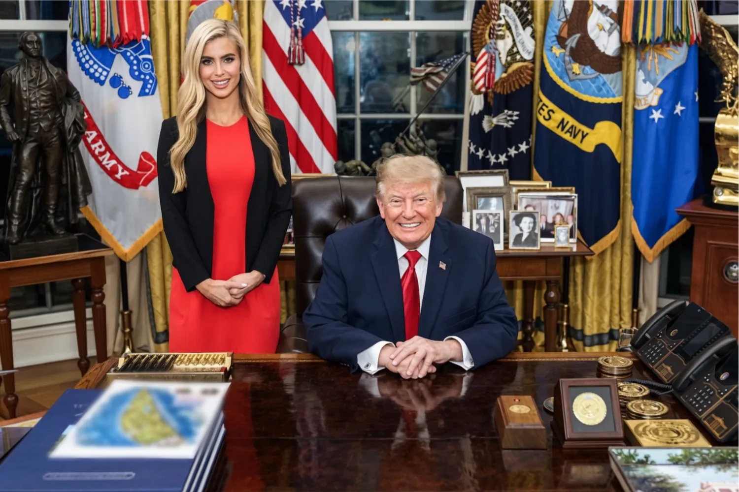 The first picture shared on X by Katie Zacharia, featuring the blurred out detail on the Oval Office desk.