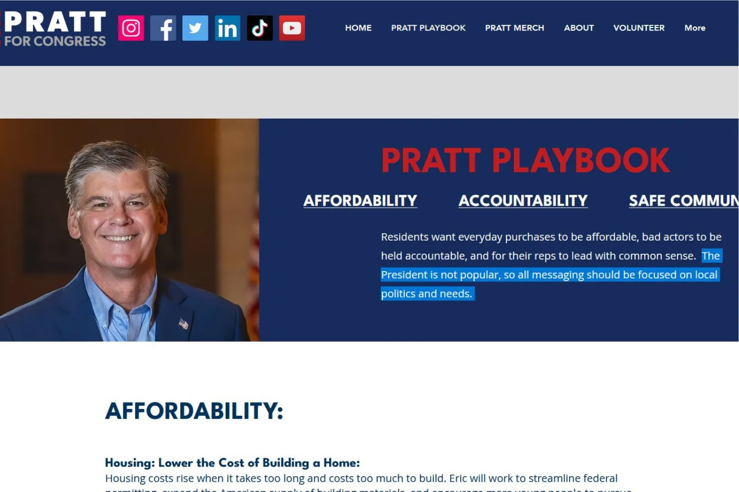 A screengrab of the Eric Pratt webpage before the wording was removed.