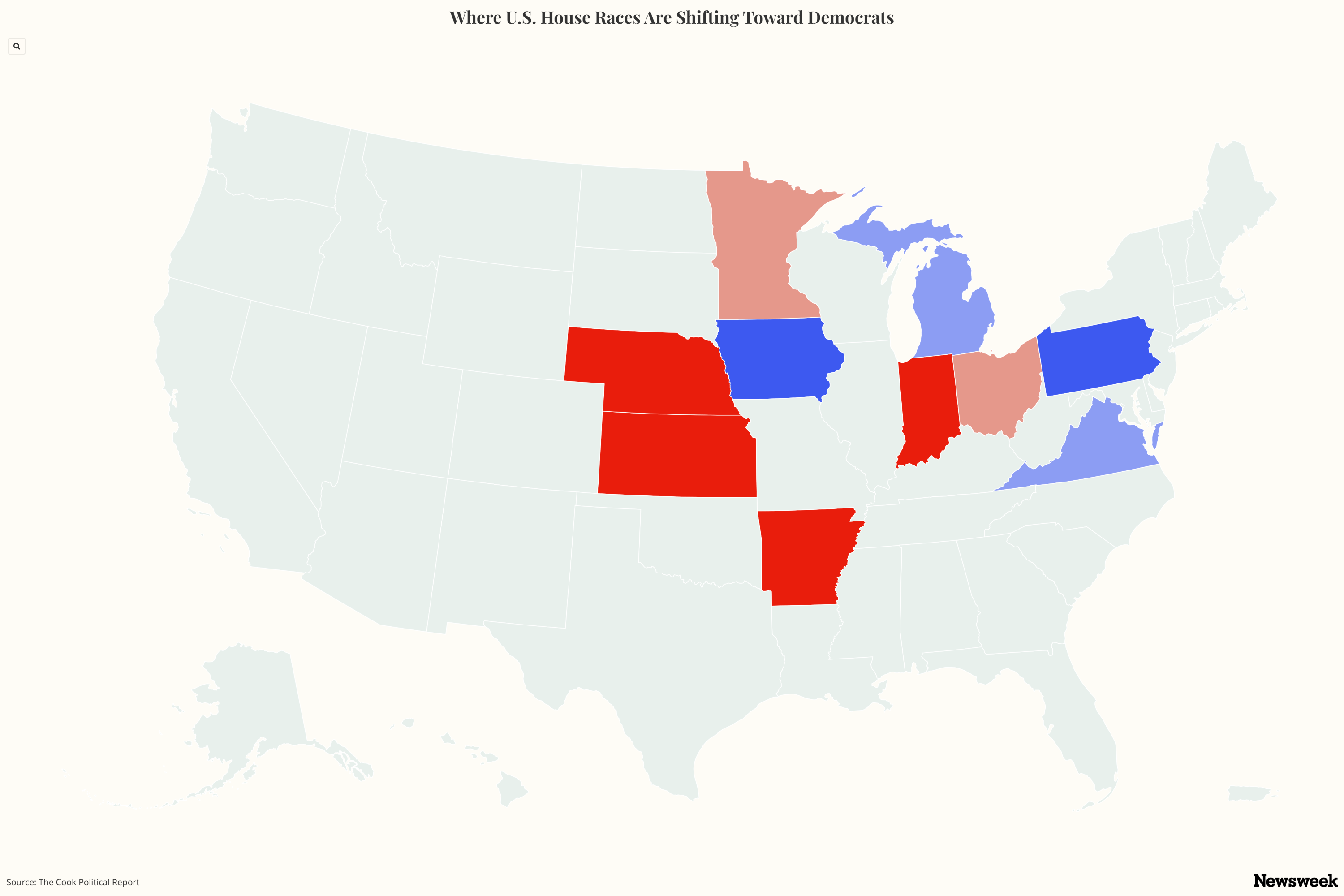 Map Shows 14 GOP - Held House Seats Shifting Toward Democrats in Past Week